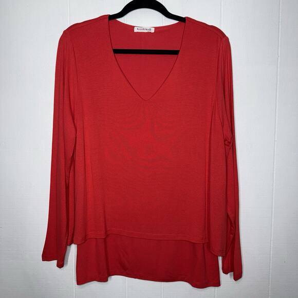 Kettlewell Tops - Ketttlewell Women’s Layered V Neck Long Sleeve Top Red Size LL (16)